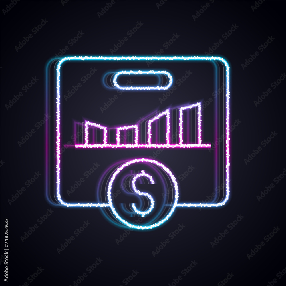 Glowing neon line KPI - Key performance indicator icon isolated on black background. Vector