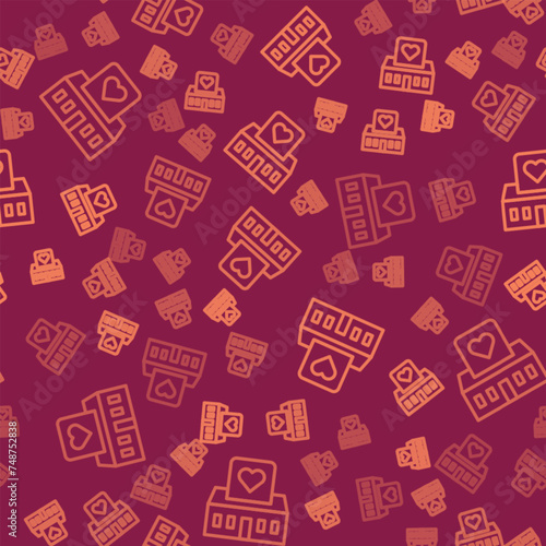 Brown line Volunteer center icon isolated seamless pattern on red background. Vector