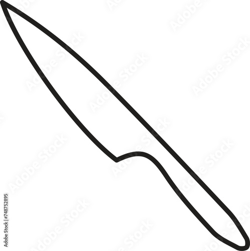 Chef knife icon. Thin line art logo. Black simple illustration for cutting and cooking. Contour isolated vector image on white background