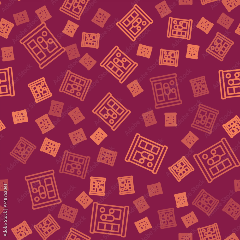 Brown line Graphing paper for engineering icon isolated seamless pattern on red background. Vector Brown line Graphing paper for engineering icon isolated seamless pattern on red background. Vector
