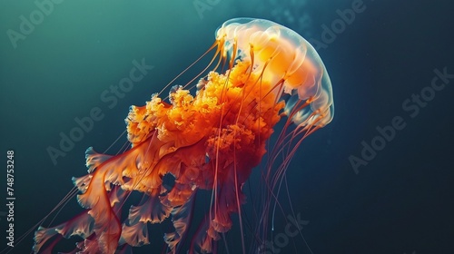mesmerizing jellyfish closeup in deep ocean, showcasing translucent beauty of marine creature © CinimaticWorks