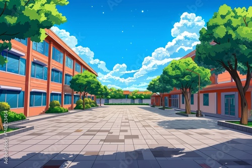 School in Spring Anime background