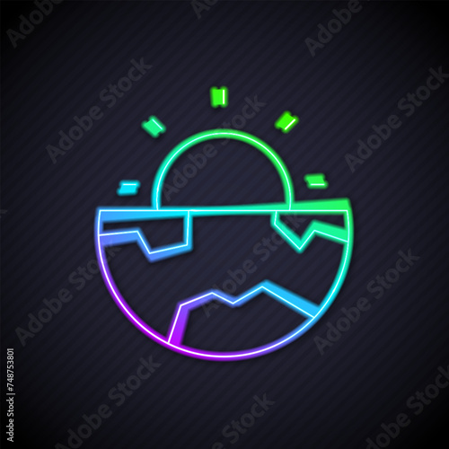 Glowing neon line Earth core structure crust icon isolated on black background. Vector