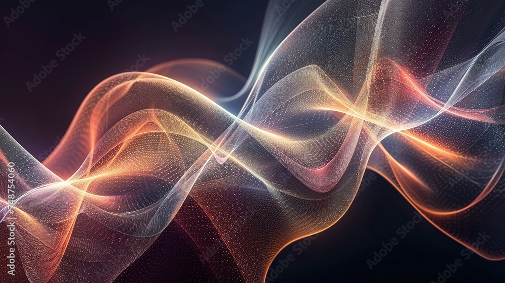 abstract curved lines with glowing light effect on black background ...
