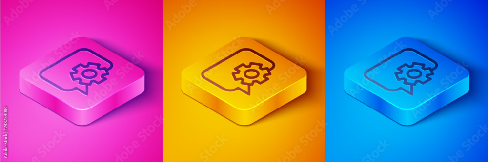 Isometric line Telephone 24 hours support icon isolated on pink and orange, blue background. All-day customer support call-center. Full time call services. Square button. Vector Isometric line Telephone 24 hours support icon isolated on pink and orange, blue background. All-day customer support call-center. Full time call services. Square button. Vector