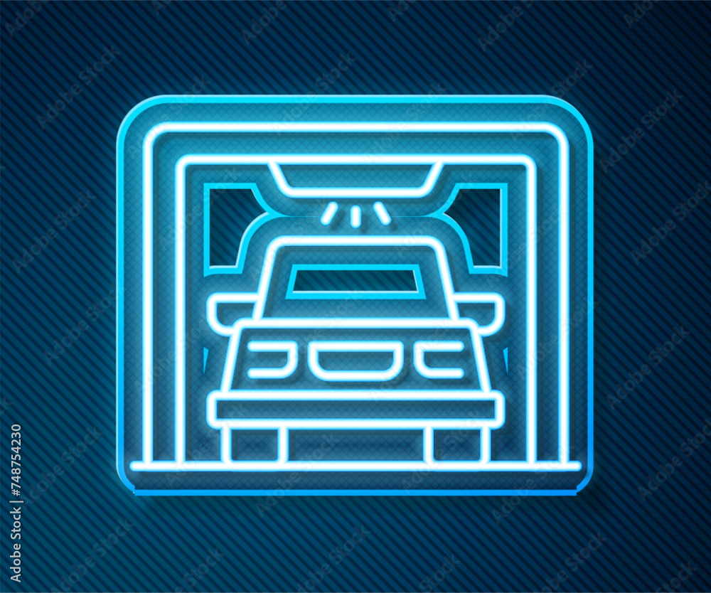 Glowing neon line Car wash icon isolated on blue background. Carwash service and water cloud icon. Vector Glowing neon line Car wash icon isolated on blue background. Carwash service and water cloud icon. Vector