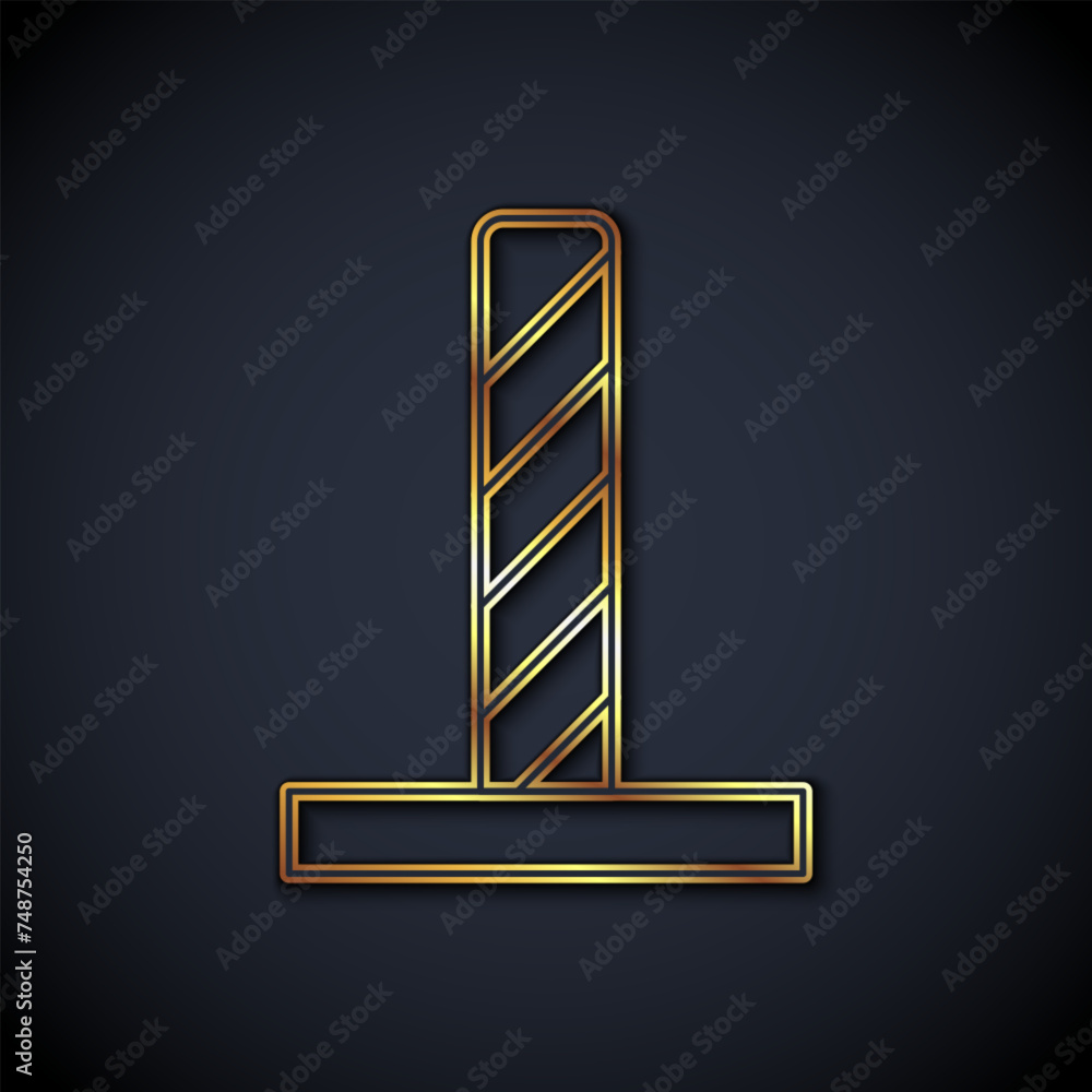 Gold line Cat scratching post with toy icon isolated on black background. Vector Gold line Cat scratching post with toy icon isolated on black background. Vector