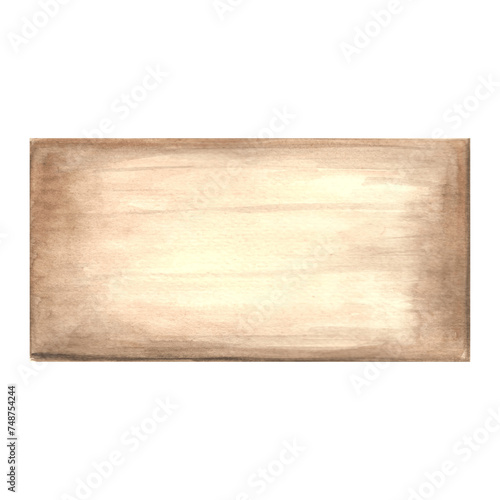 Wooden sign, signboard for messages.Watercolor of rustic wood banner, plank, board. Isolated hand drawn illustration lable. Vintage drawing template of rustic decorfor cards, packaging and embroidery.