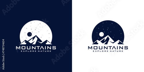 abstract mountain view at night logo design