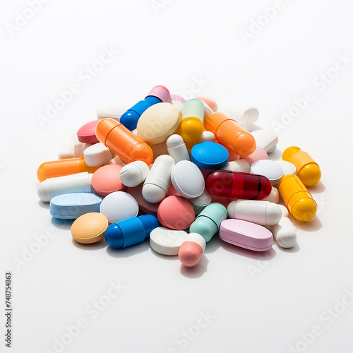 3d photo of colourful pills on white background made with generative ai