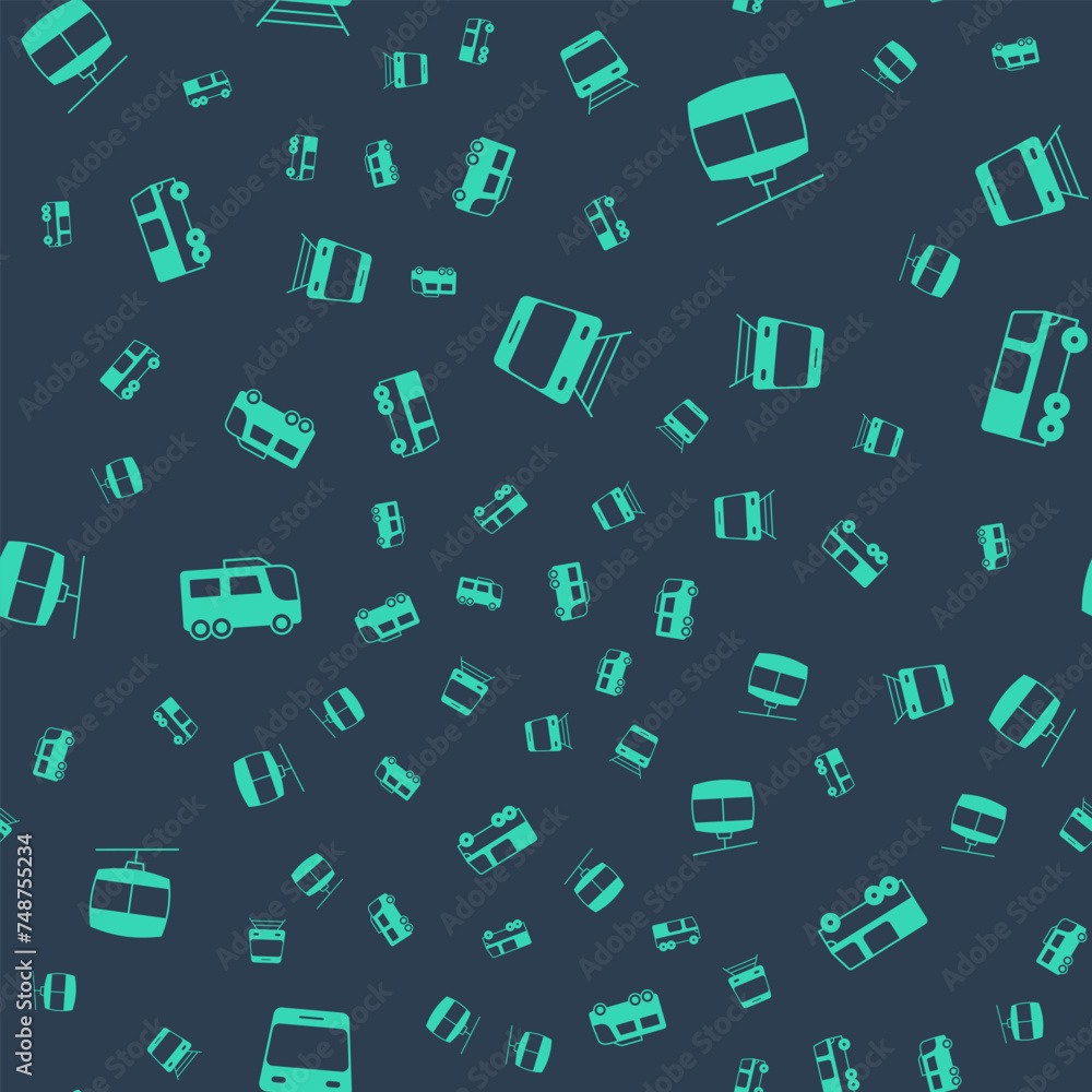 Set Train and railway, Cable car, Bus and on seamless pattern. Vector Set Train and railway, Cable car, Bus and on seamless pattern. Vector