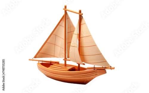 Wooden Toy Boat Sailing on Calm Waters on transparent background