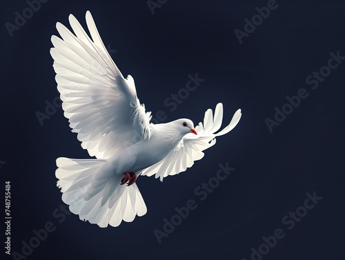 dove of peace, white bird in dark blue sky, generative ai