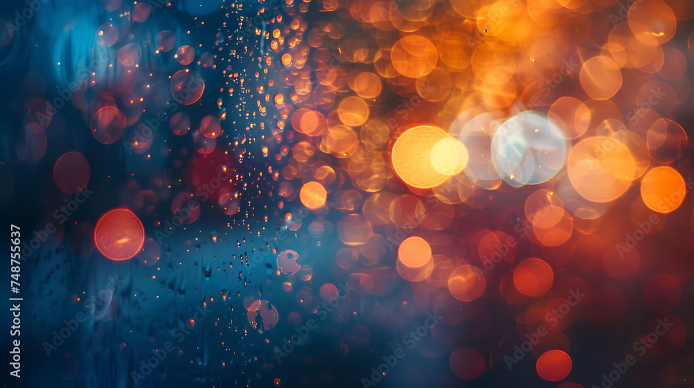 Raindrops on a window with a blurred background of a city at night. - obrazy, fototapety, plakaty 