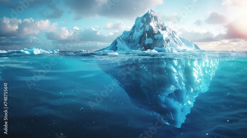 An iceberg with a visible blockchain structure, highlighting climate change and crypto's potential role in combating it. photo
