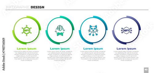Set NFT blockchain technology, Digital crypto art, and . Business infographic template. Vector