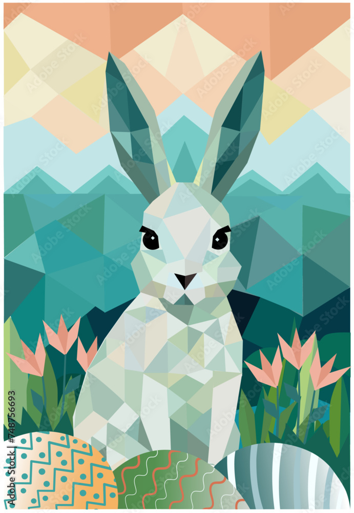 Obraz premium Easter background with bunny and easter eggs 