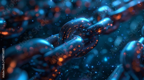 Blockchain and Legal Documents: Chains made of blocks intertwined with legal documents and contracts, illustrating the integration of blockchain technology with regulatory frameworks. photo