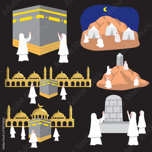 Hajj and umrah guide step by step in one collection vector illustration for template photo