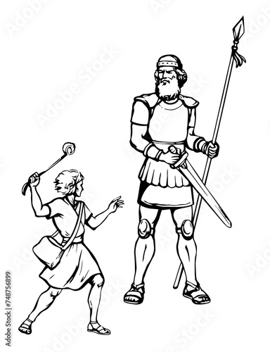 David and Goliath. Vector drawing