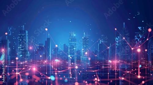 Smart city and abstract polygon pattern connection with speed line light  big data connection technology concept .
