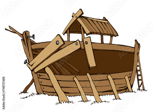Unfinished Noah's Ark. Vector drawing