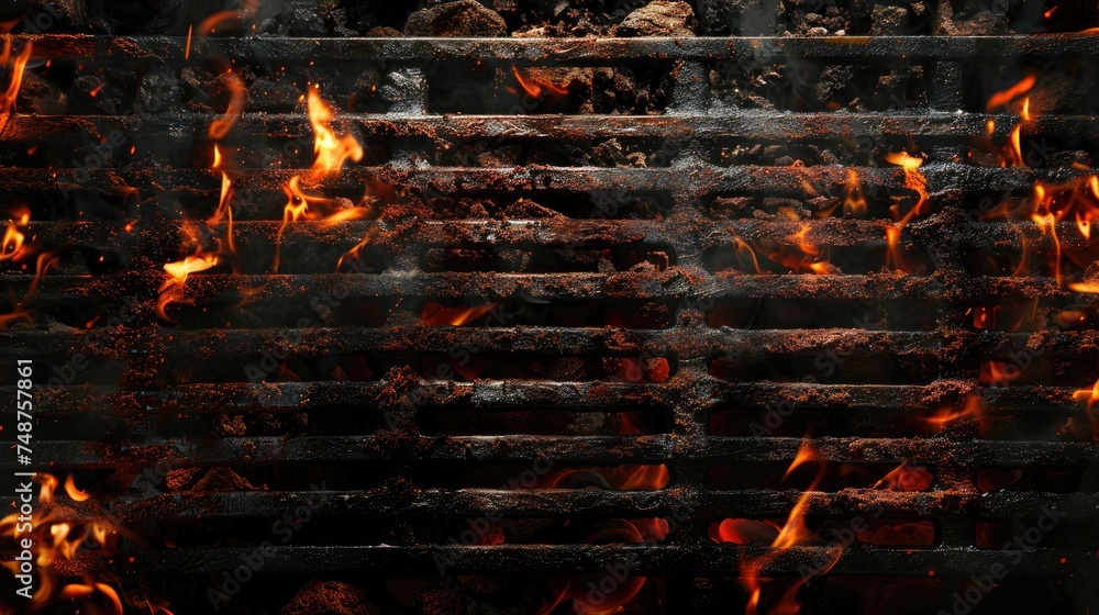 Big copy of BBQ grill coal texture background space. Generative Ai - obrazy, fototapety, plakaty 
