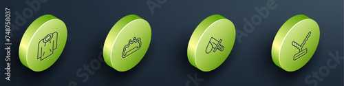 Set Isometric line Hoodie, Brass knuckles, Bloody knife and Rapper chain icon. Vector