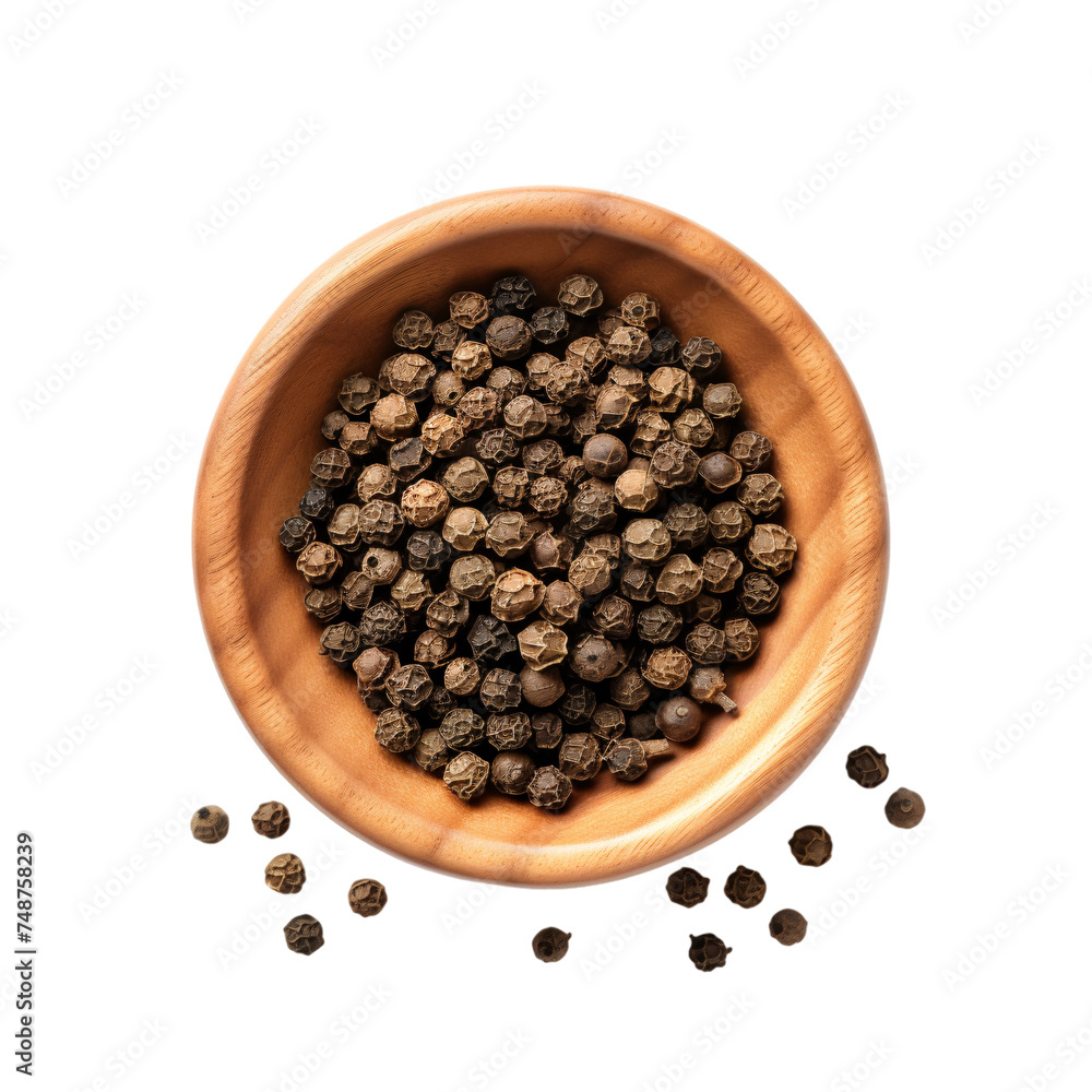 black pepper in a wooden bowl - top view black pepper in a wooden bowl - top view