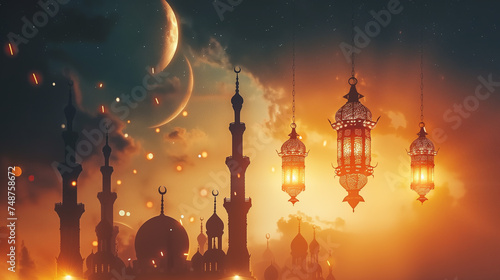 Islamic background for ramadan banner photo