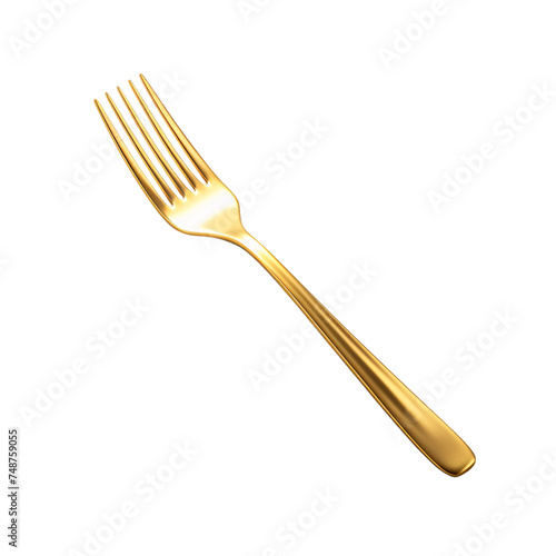 Golden fork isolated in white background