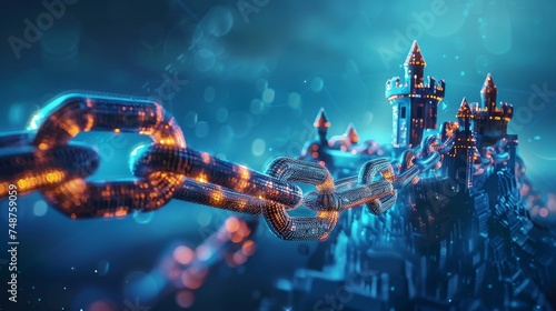 Abstract representations of the blockchain as a strong, unbreakable chain or a fortress, symbolizing the inherent security features of blockchain technology against market volatility and cyber threats