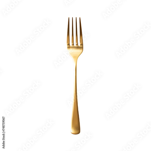 Golden shiny fork in white background