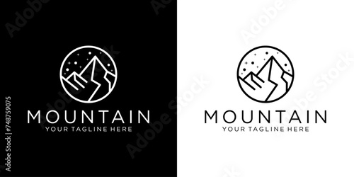 mountain silhouette view at night with line art work