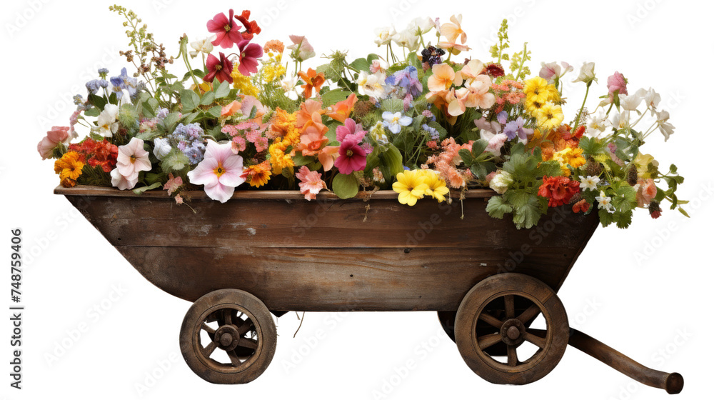 Vintage Wheelbarrow Upcycled into Charming Planter on transparent background