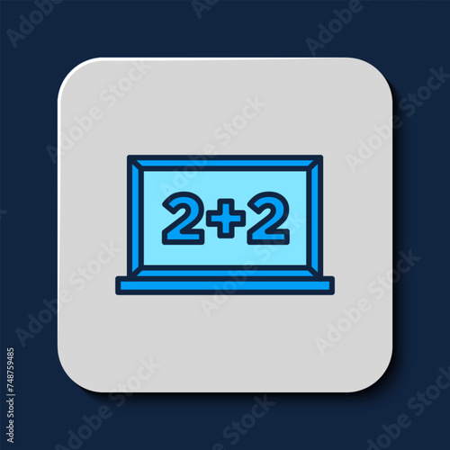 Filled outline Chalkboard icon isolated on blue background. School Blackboard sign. Vector