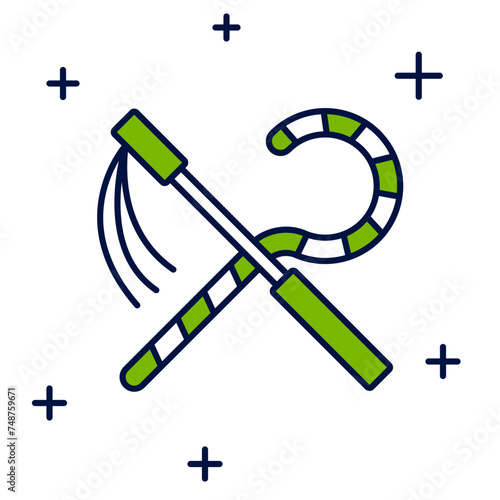 Filled outline Crook and flail icon isolated on white background. Ancient Egypt symbol. Scepters of egypt. Vector