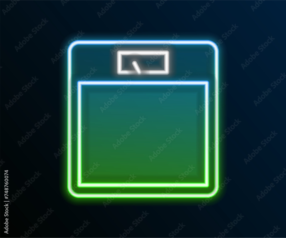 Glowing neon line Bathroom scales icon isolated on black background. Weight measure Equipment. Weight Scale fitness sport concept. Colorful outline concept. Vector Glowing neon line Bathroom scales icon isolated on black background. Weight measure Equipment. Weight Scale fitness sport concept. Colorful outline concept. Vector