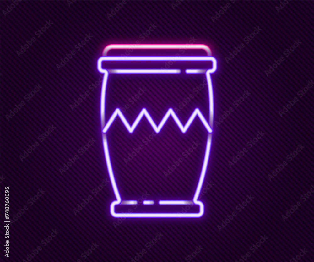Glowing neon line Drum icon isolated on black background. Music sign. Musical instrument symbol. Colorful outline concept. Vector Glowing neon line Drum icon isolated on black background. Music sign. Musical instrument symbol. Colorful outline concept. Vector