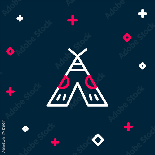 Line Traditional indian teepee or wigwam icon isolated on blue background. Indian tent. Colorful outline concept. Vector