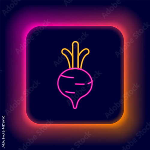 Glowing neon line Fresh beet with leaf icon isolated on black background. Natural Root. Vegetable Ingredient for food. Colorful outline concept. Vector