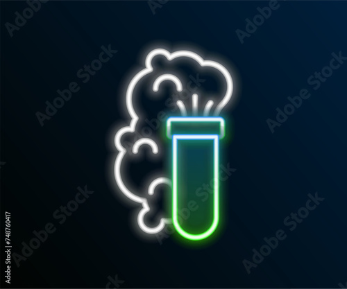 Glowing neon line Chemical experiment, explosion in the flask icon isolated on black background. Chemical explosion in a test tube. Colorful outline concept. Vector