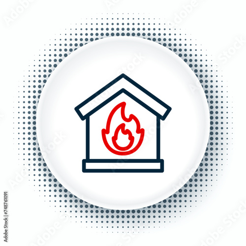 Line Fire in burning house icon isolated on white background. Colorful outline concept. Vector