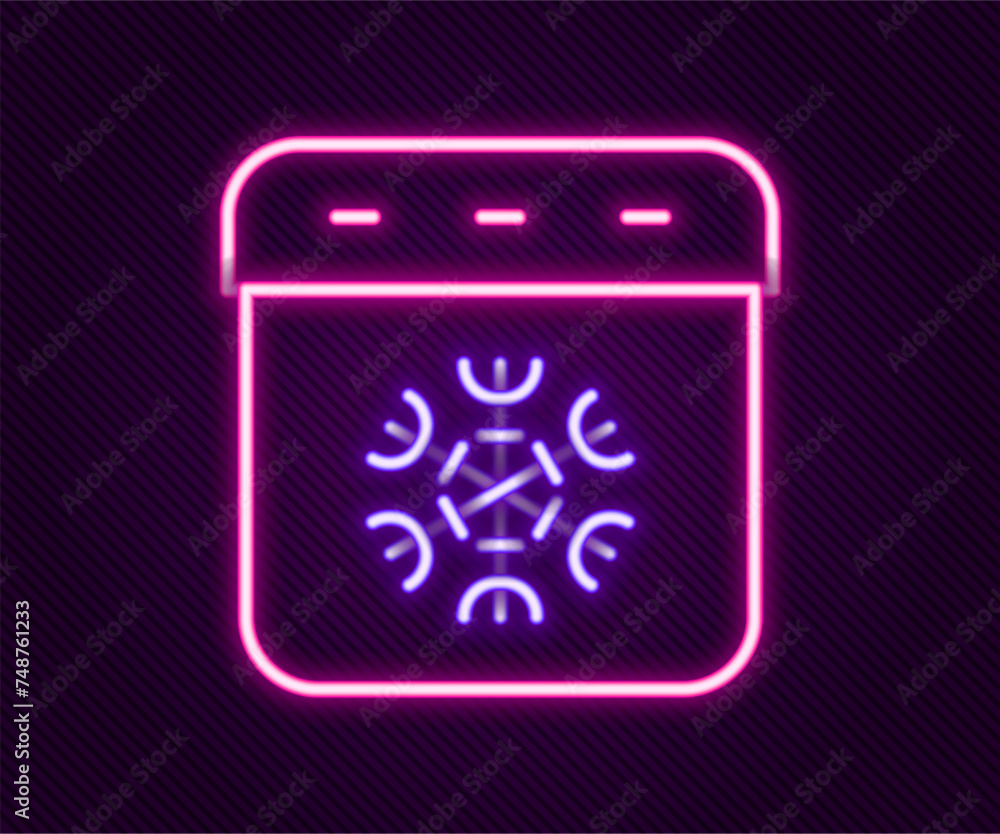 Glowing neon line Calendar winter icon isolated on black background. Event reminder symbol. Colorful outline concept. Vector Glowing neon line Calendar winter icon isolated on black background. Event reminder symbol. Colorful outline concept. Vector