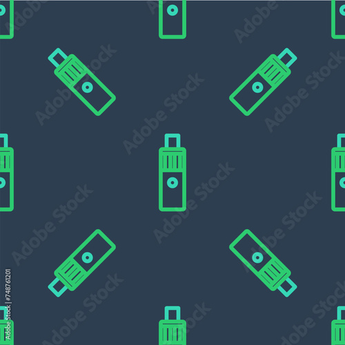 Line Vape mod device icon isolated seamless pattern on blue background. Vape smoking tool. Vaporizer Device. Vector