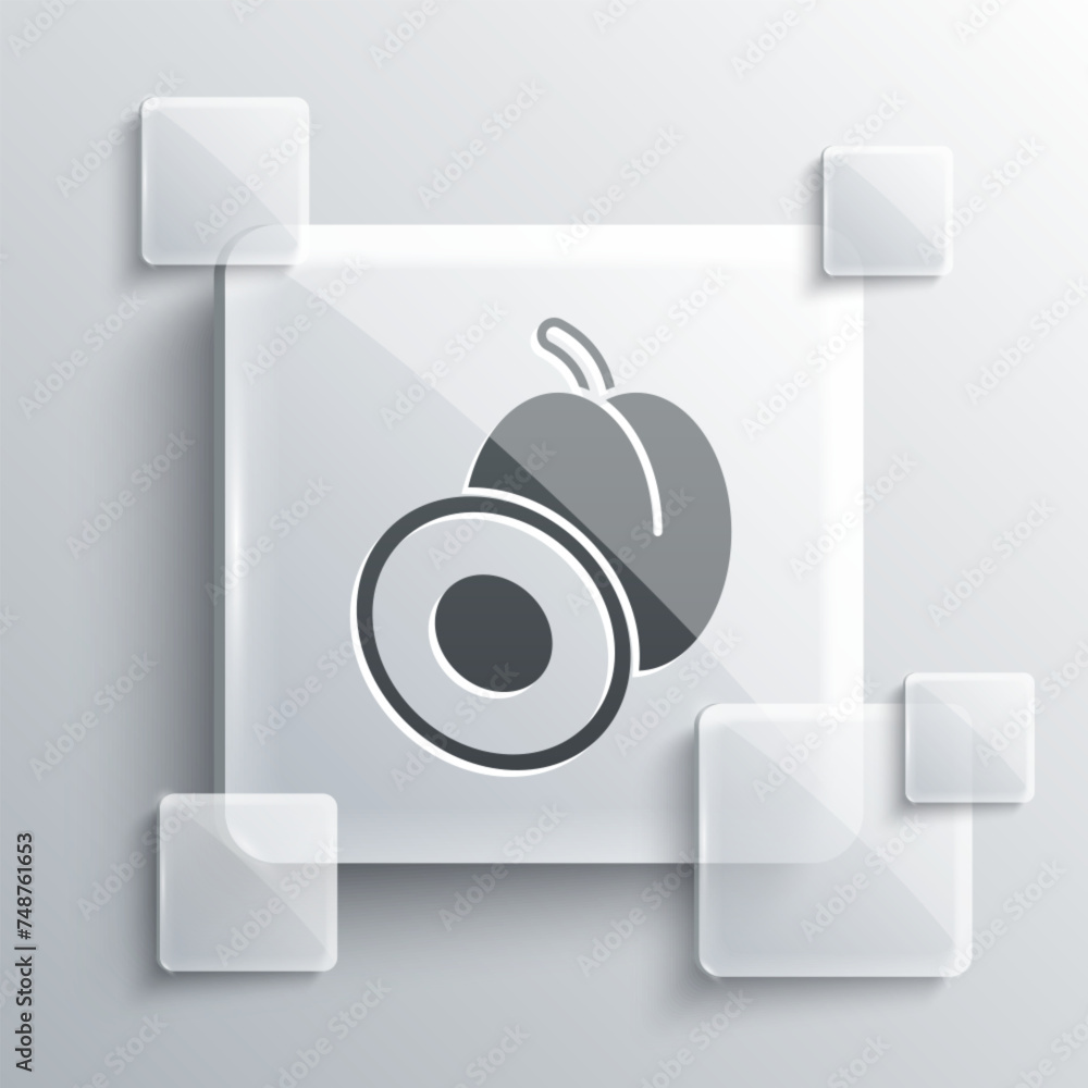 Grey Plum fruit icon isolated on grey background. Square glass panels. Vector Grey Plum fruit icon isolated on grey background. Square glass panels. Vector