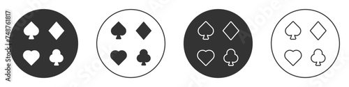 Black Deck of playing cards icon isolated on white background. Casino gambling. Circle button. Vector