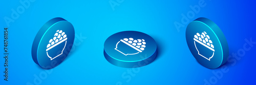 Isometric Caviar icon isolated on blue background. Blue circle button. Vector
