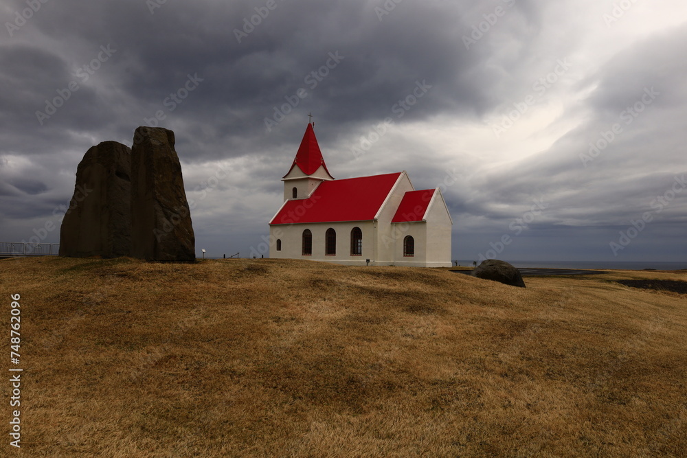 View on the Hellissandur church located in the northwestern tip of Snæfellsnes peninsula in western Iceland