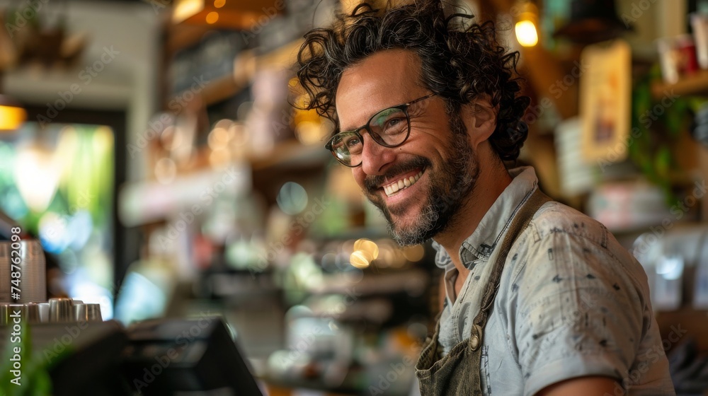 Crypto for Small Businesses: A small business owner happily receiving a cryptocurrency payment, showcasing lower transaction fees and broader customer reach. Crypto for Small Businesses: A small business owner happily receiving a cryptocurrency payment, showcasing lower transaction fees and broader customer reach.